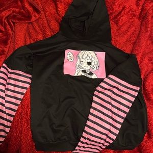 ROMWE Anime Striped Figure Print Hoodie